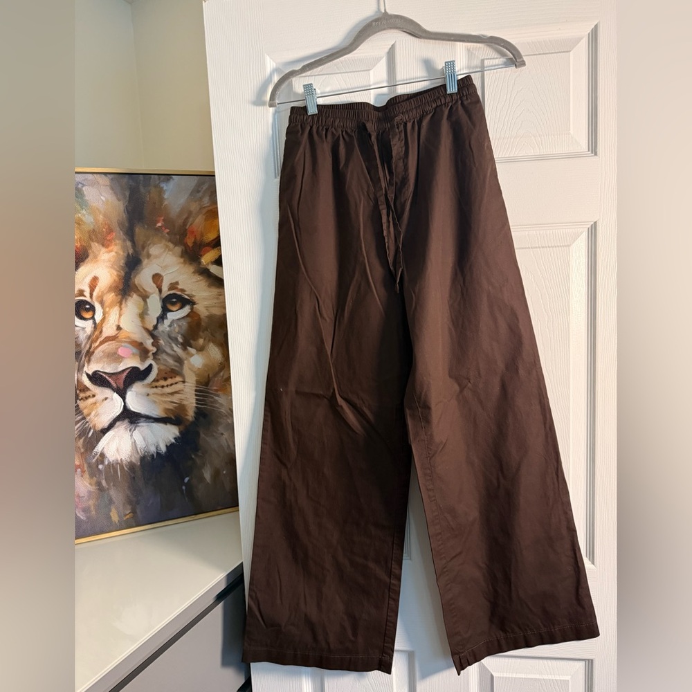 Women’s Brown Relaxed Fit Linen Drawstring Pants